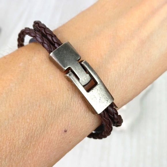 ♥️Bundle Only Black&Brown Braided Leather Silver Bead & Gun Metal Gray Bracelet - Picture 9 of 10